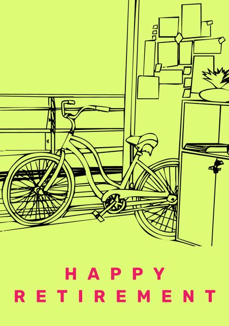Happy Retirement Card with Bicycle Illustration in Green Color Palette - Download Free Stock Videos Pikwizard.com