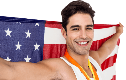 smiling athlete holding american flag with medal transparent background - Download Free Stock Videos Pikwizard.com