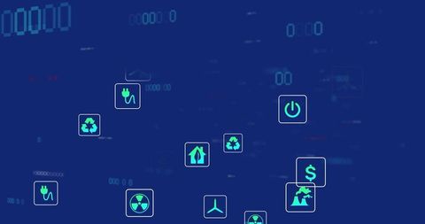 Digital Eco Icons Overlay on Blue Background Conceptual Design - Download Free Stock Images Pikwizard.com