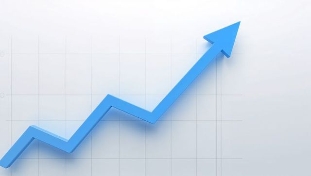 3D Blue Arrow Climbing Grid Chart Indicating Business Growth and Uptrend
