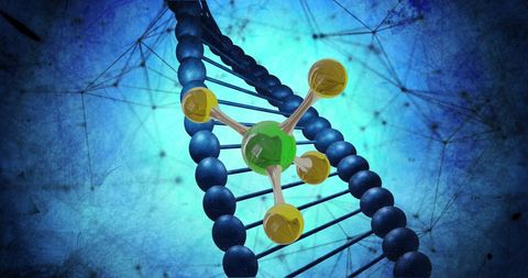 3d molecule and spinning dna strand scientific visualization