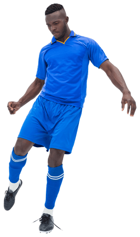 African American Football Player Kicking Ball on Transparent Background