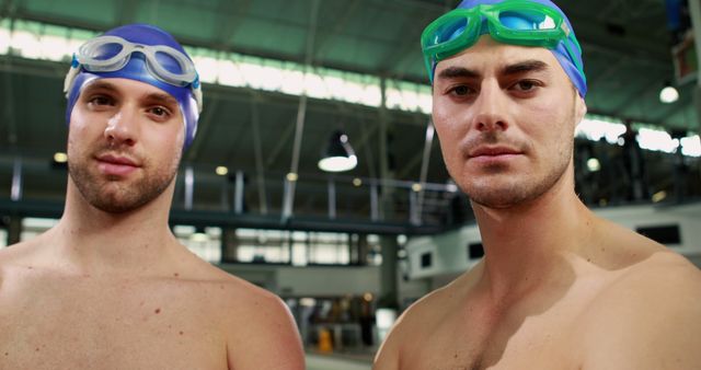 Confident Male Swimmers Wearing Swim Goggles in Indoor Pool - Download Free Stock Images Pikwizard.com