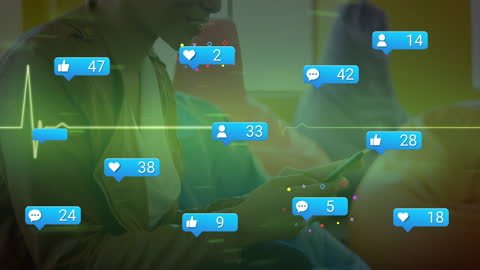 Digital Engagement Icons Overlaying Person Using Smartphone