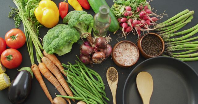 Fresh Vegetables with Cooking Utensils and Spices on Grey Background - Download Free Stock Images Pikwizard.com