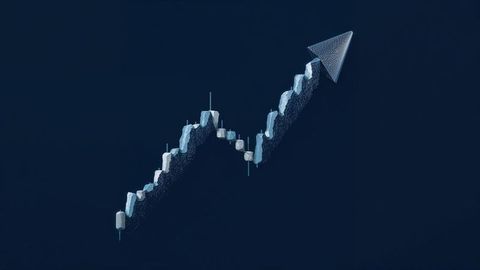 3d financial growth chart on navy blue background