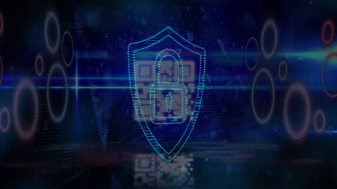 Digital Security Padlock with Data Processing Graphics