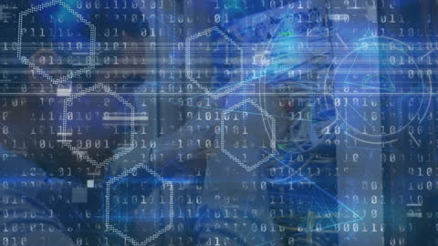 IT Technician Analyzing Data with Binary Code Graphics