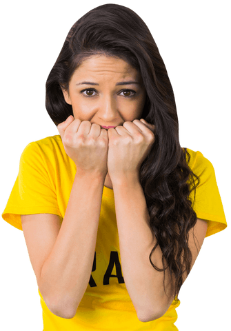 transparent woman in yellow shirt displaying nervous expression - Download Free Stock Videos Pikwizard.com