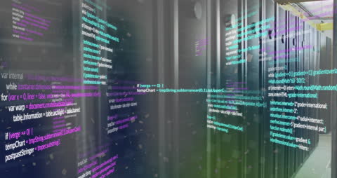 Digital Interface with Data Processing Animation in Server Room