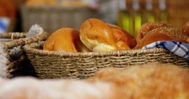 Freshly Baked Bread Rolls in Rustic Basket in Bakery - Download Free Stock Images Pikwizard.com