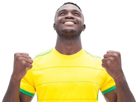 Triumphant Football Player Smiling Celebrating Success, Transparent Background