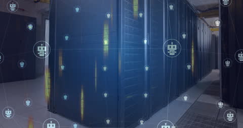 Futuristic AI and Data Streaming in Computer Server Room