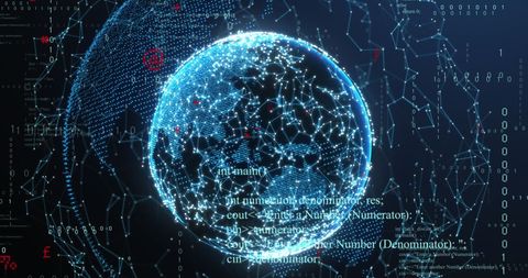 Illuminated Digital Globe with Moving Binary Network - Download Free Stock Images Pikwizard.com