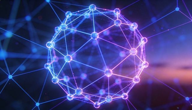 Neon geodesic data sphere representing network connectivity and ai intelligence