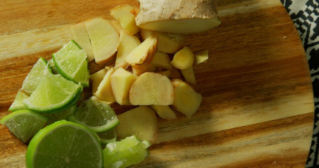 Fresh Sliced Ginger and Lime on Wooden Cutting Board - Download Free Stock Images Pikwizard.com