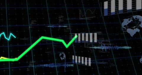Neon Green Trend Line Rising on Futuristic Data Dashboard with Analytics Bars