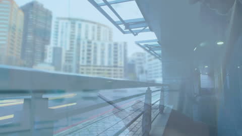 Cityscape Blended with Data Processing Overlay Animation