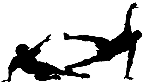 Transparent silhouette of football players in action graphic