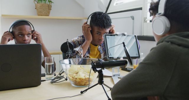 Teen Podcasters Recording Discussion at Home Studio - Download Free Stock Images Pikwizard.com