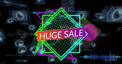 Futuristic Huge Sale Banner with Neon Graphics