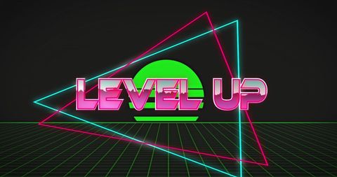Retro Futuristic Level Up Neon Design with Geometric Elements