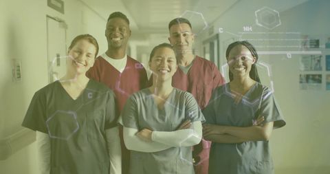 Diverse Medical Team with Data Processing Elements