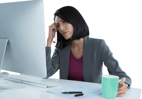transparent image of tired businesswoman checking computer - Download Free Stock Videos Pikwizard.com