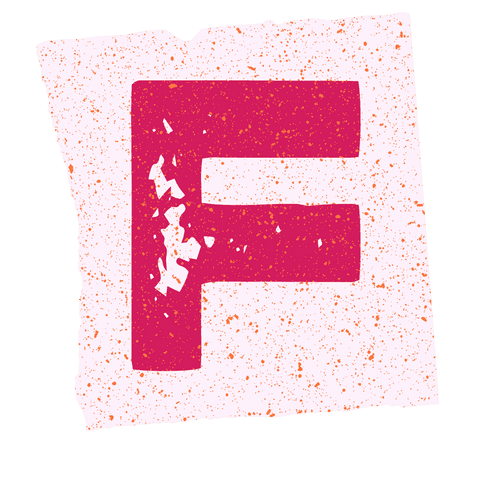 Grunge Letter F on Pink Speckled Paper with Transparent Background