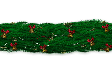 Traditional Christmas Garland with Bells and Ribbons on Transparent Background