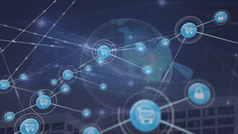 Global Network of Digital Shopping and Security Icons