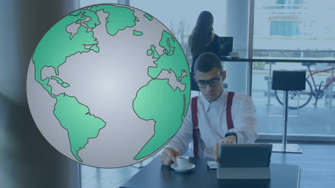 Globe Overlay on Multiethnic Business Team at Modern Workspace