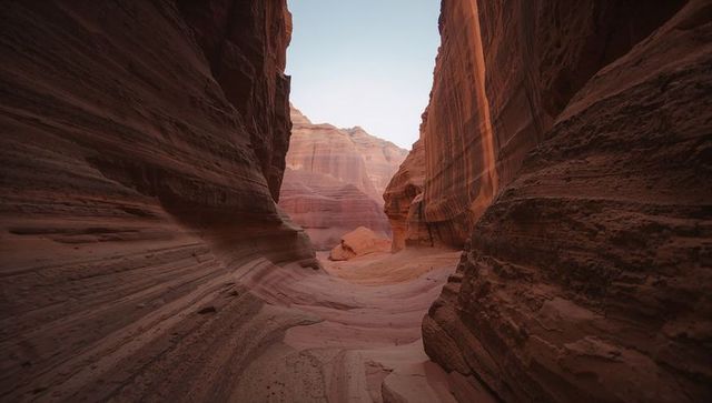 Eroded Layered Sandstone Walls in Desert Slot Canyon