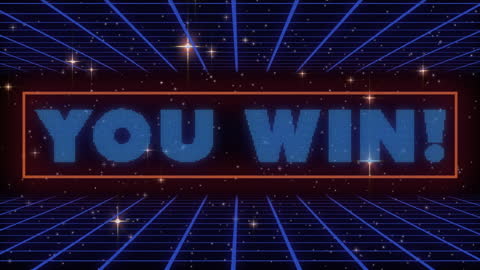 Retro Futuristic Blue Neon Grid with You Win Text