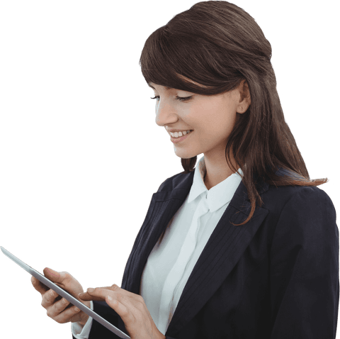 Transparent Businesswoman Engaging with Digital Tablet Technology