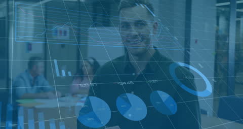 Businessman Analyzing Financial Data Through Digital Interface