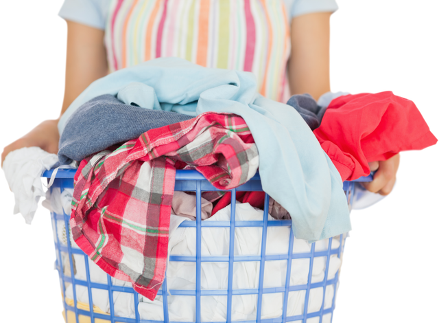 Woman Holding Full Laundry Basket with Colorful Clothes, Transparent Background - Download Free Stock Videos Pikwizard.com