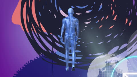 Digital Human Over Abstract Shapes and Globe Theme