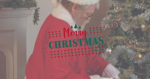 Santa Claus Shushing Near Sparkling Christmas Tree