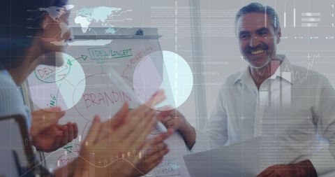 Diverse business team analyzing global branding strategies