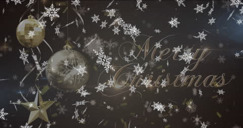 Elegant Christmas Greeting with Snowfall and Ornaments
