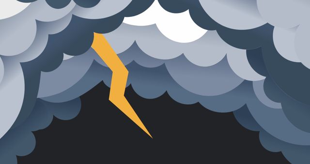 Illustrative image of thunderstorm breaking through cloudscape against black background, copy space. Vector, sky, nature, abstract, storm, climate concept.