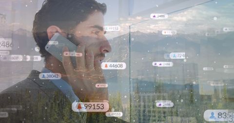 Businessman Networking Amidst Global Social Media Interface Overlay