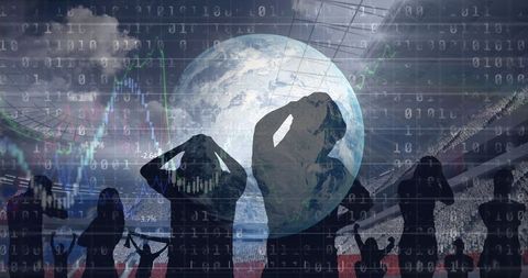 Global technology and sports fans with data overlay