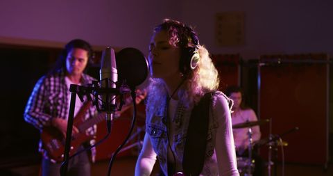 Diverse Band Recording in Studio with Passion and Energy - Download Free Stock Images Pikwizard.com