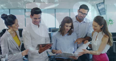 Diverse Team Analyzing Financial Data Concepts Overlay