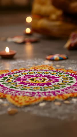 Making Vibrant Rangoli at Home with Diyas and Ethnic Hands: Vertical Festive Craft Video