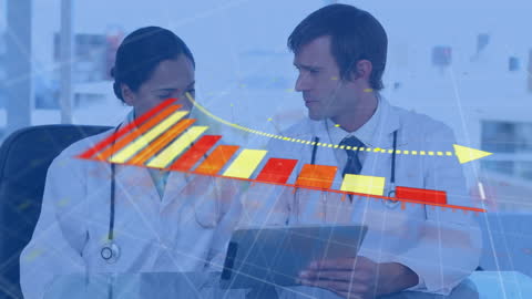 Medical Professionals Analyzing Data with Dynamic Visuals