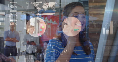 Business Team Analyzing Financial Data with Graph Animations