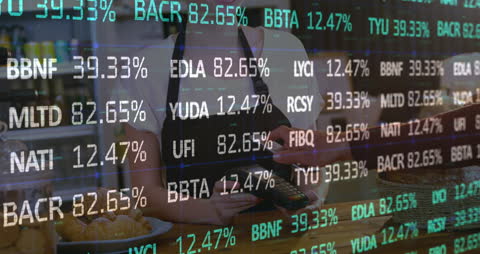 Financial Data Overlay with Woman in Warehouse Setting